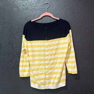Talbots White/Yellow striped half sleeved button up Sweater Size LP